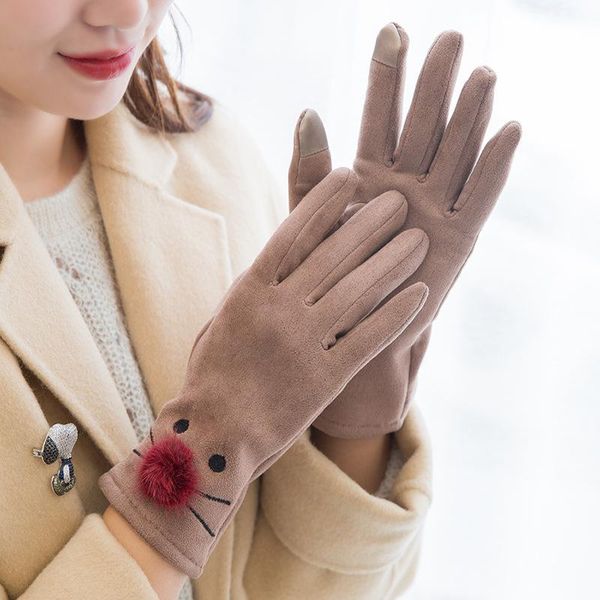 

five fingers gloves winter female cycling plus touch velvet lovely warm women guantes moto invierno, Blue;gray