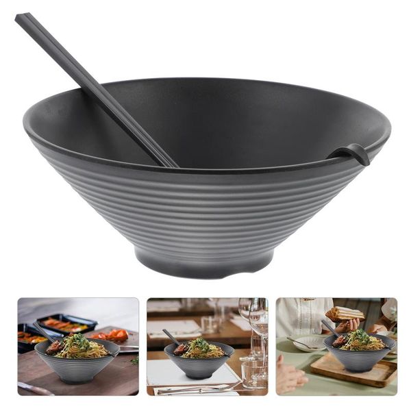 

bowls 1 set melamine remen bowl tableware spoon chopsticks kit (black)