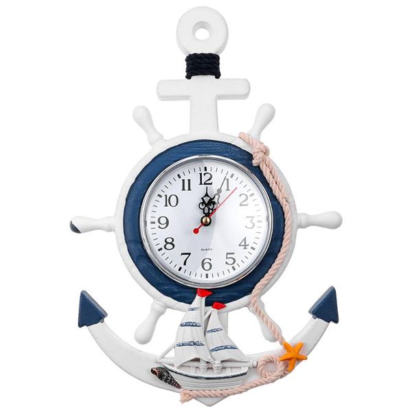 

wall clocks besportble mediterranean style anchor clock sea theme nautical ship wheel hanging decoration