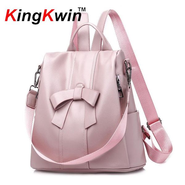 

backpack soft bow leather women pink teenage girls school backpacks casual tote shoulder bag travel