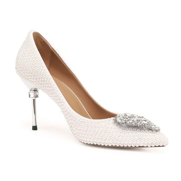 

dress shoes acilici2021010 fashion pearl single women thin-heeled peach heart diamond pointed shallow high heels pumps, Black