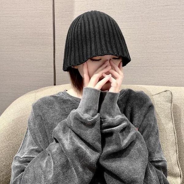 

wide brim hats autumn winter warm knitted for women casual comfortable soft beanie girls students lady outdoor bonnet caps, Blue;gray