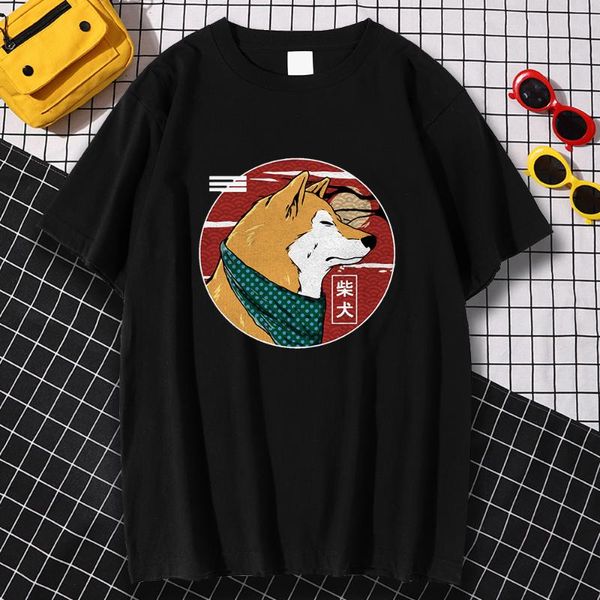 

men's t-shirts japanese style shiba inu t shirt man oversized vintage woman summer short sleeve harajuku streetwear tee shirts top, White;black