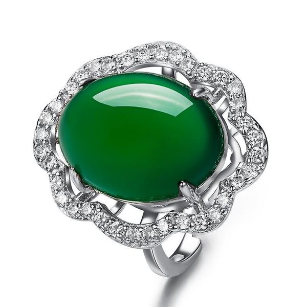 

cluster rings natural green hetian jade ring 925 silver chinese jadeite amulet fashion charm jewelry gifts for women her, Golden;silver