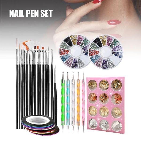 

nail art kits tools painted pen set gold and silver line round box jewelry diamond point foil 15 brush smj