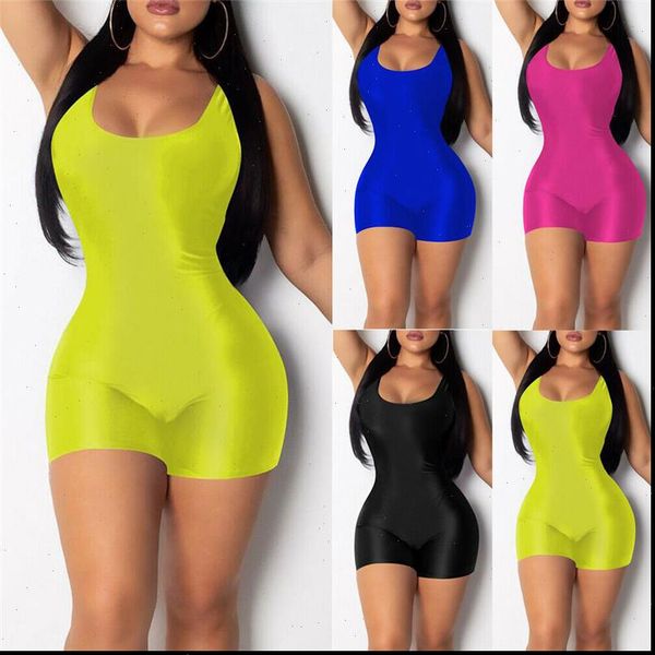 

sleeveless u neck solid womens rompers bodycon playsuit one piece clubwear sport short jumpsuit leotard trousers, Black;white