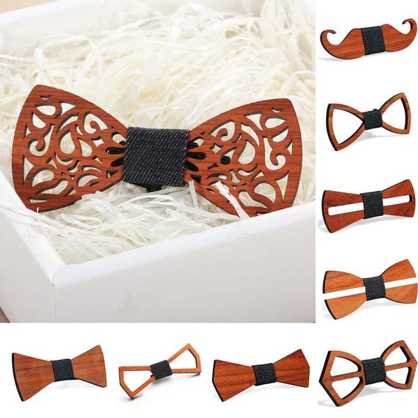 

bow ties fashion wooden tie for men hollow out carved retro neck adjustable strap vintage bowtie wedding decoration gift, Black;gray