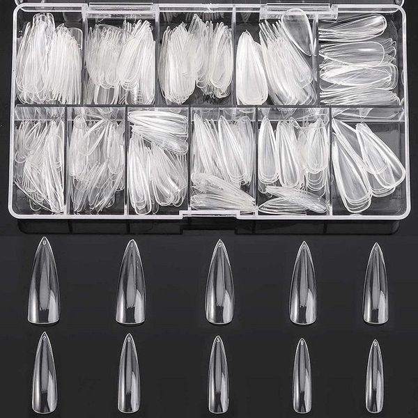 

false nails 500 pcs/box long ballerina clear coffin french fake tips abs full/half cover pointed, Red;gold