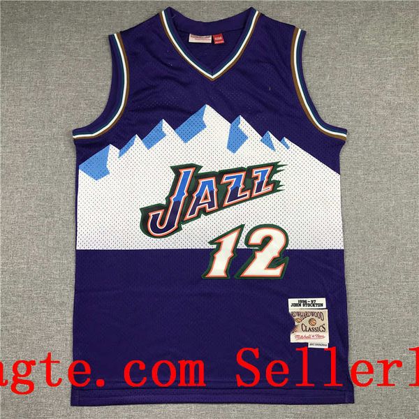 

men\rutah\rjazz john stockton 12 mitchell & ness purple teal road 1996-97 hardwoods classics swingman jersey, Black