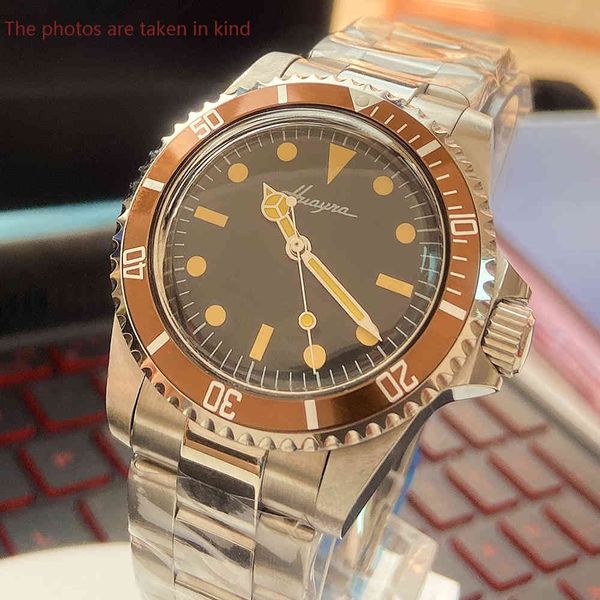 

2021 new 40mm herenhorloge 316l rvs case aluminium bezel lighting hands aaa automatic mechanical clock, Slivery;brown