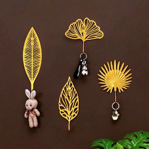 

hooks & rails gold key hanging wall decoration watch hanger metal hook rack jewelry haning leaves shape