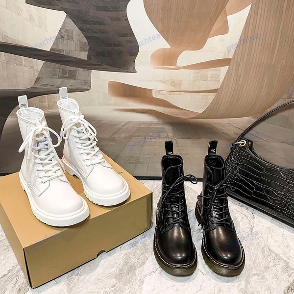 

designer luxury boots thick-heeled martin slippers white lace-up ankle women's fashion spring and autumn single style thick sole side, Black