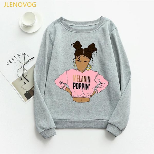 

women's hoodies & sweatshirts funny melanin poppin graphic sudadera mujer vogue african black girls oversized harajuku kawaii winter cl