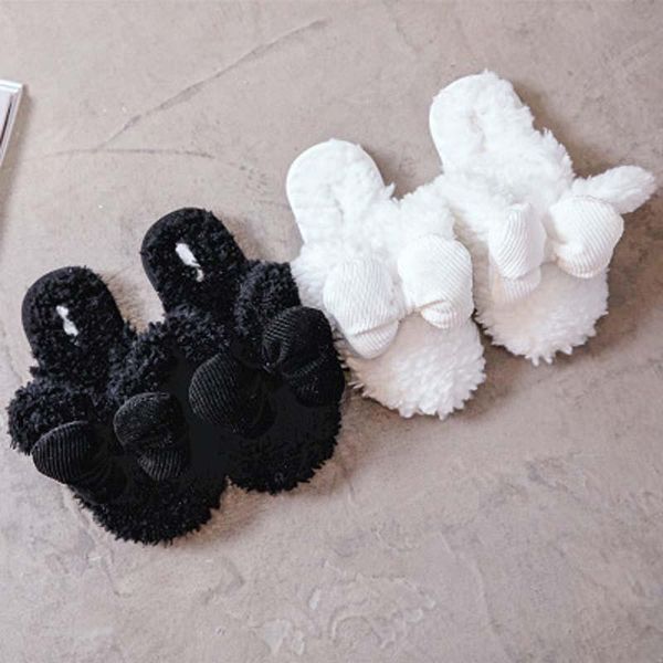 

autumn and winter warm cute cashmere slippers cartoon mouse ears non-slip rubber bottom cotton, Black