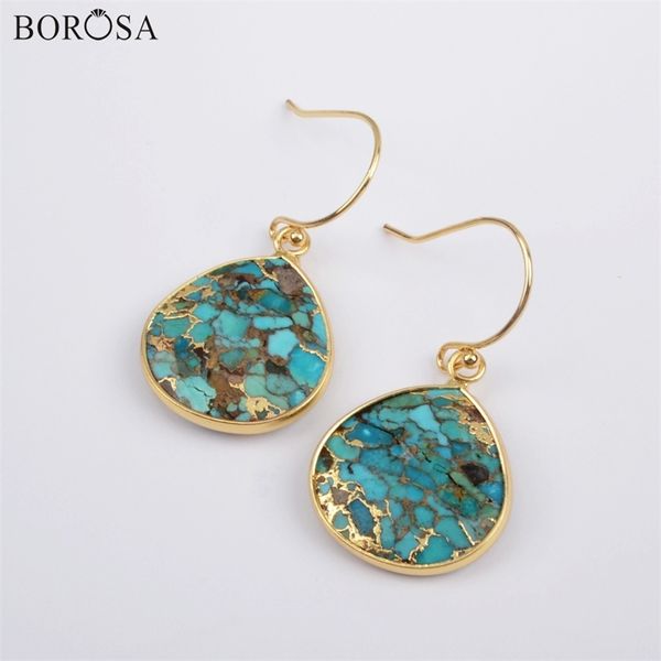 

borosa teardrop gold plated copper natural turquoises drop earrings gems stone dangle earring women jewelry g1858 210317, Silver