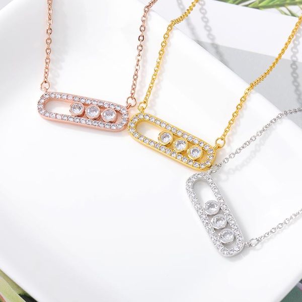 

pendant necklaces 2021 arab style crystal bead necklace for women dainty wedding jewelry stainless steel rose gold 3 dot on oval, Silver