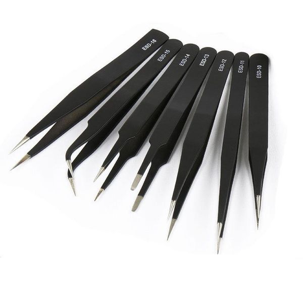 

professional hand tool sets esd anti-static stainless steel precision curved and straight tweezers, maintenance repair tools, manual model m