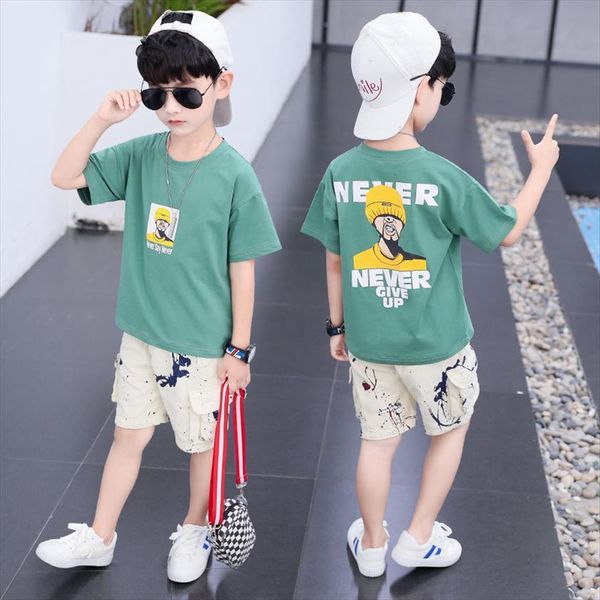 

short sleeve boys t shirt shorts 2pcs set spring summer childrens clothes suit baby kids teenage formal boy clothing, White