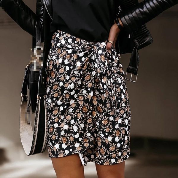 

skirts women high waist leopard print mini wrap skirt autumn casual slim bandage fladas female elegant irregular bodycon short, Black
