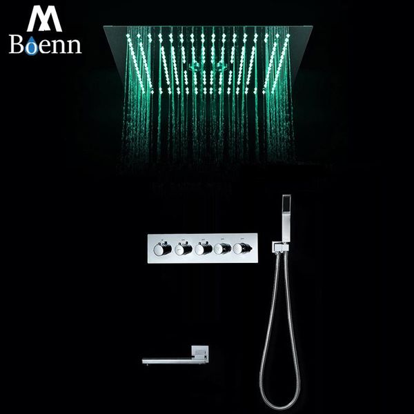 

boenn luxurious shower system bathroom faucet rain set brass thermostatic mixer recessed ceiling led head chrome sets