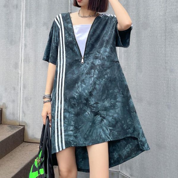 

casual dresses xuxi women, , 2021 summer, tie-dye, loose, thin, slim, temperament, t-shirt, dress, female, e1906, Black;gray