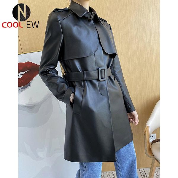 

women's leather & faux ptslan 2021 genuine lambskin coat fashion real sheepskin jackets good qualityp7428, Black
