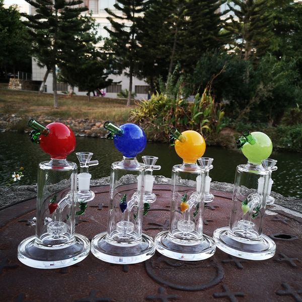 7 Zoll berauschende Glasbongs Einzigartige Bong gerader Typ Wasserpfeifen Fruchtmuster Pfirsichform Öl Dab Rigs 14 mm weiblicher Gelenkduschkopf Perc Wasserpfeifen mit Schüssel DHL20093