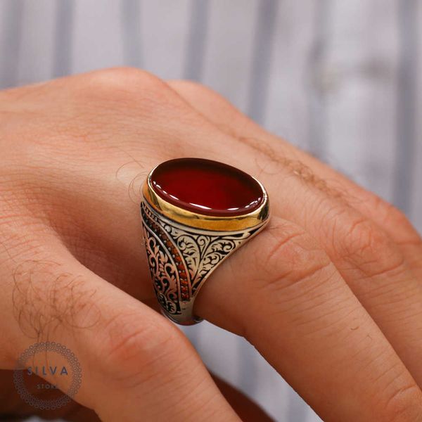 Agate AQEEQ 925 Серебряное мужское кольцо. Мужские ювелирные изделия, штампованные с серебряным штампом 925 Все размеры доступны 210623