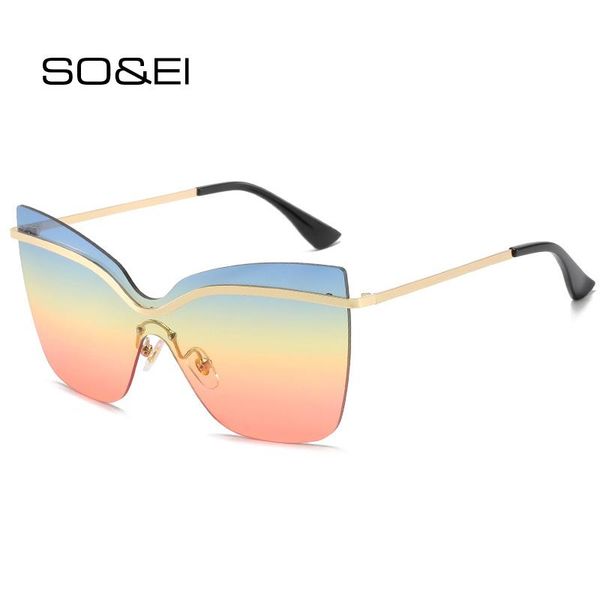 

so&ei fashion oversized cat eye one piece sunglasses women vintage rimless clear ocean gradient lens eyewear men sun glasses, White;black