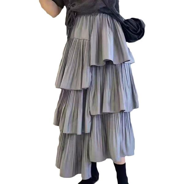 

skirts asymmetrical women girls high elastic waist pleated loose irregular skirt spring summer fashion cake vestidos, Black