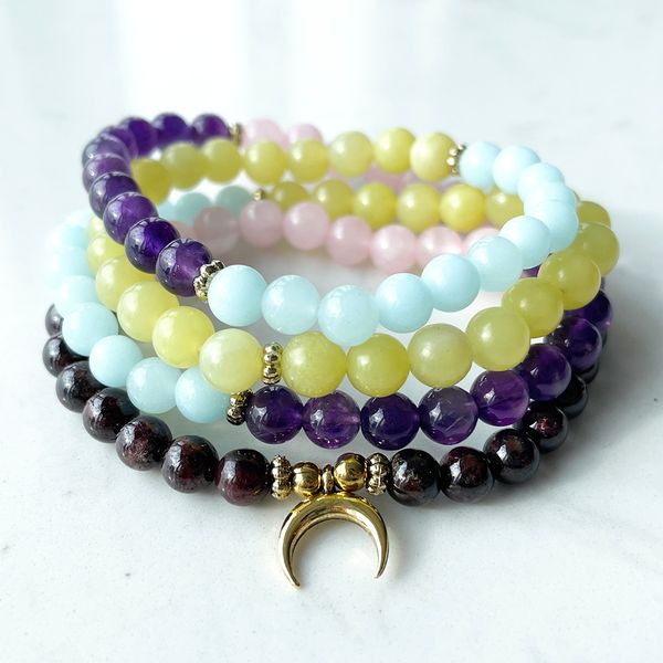 MG1402 Bracciale da 6 mm con pietre preziose mix 108 Mala Bracciale con quarzo rosa ametista da donna di alta qualità Gioielli spirituali Mala di yoga