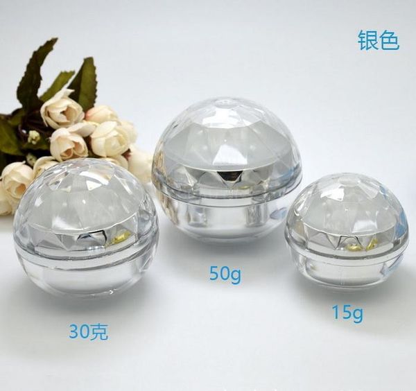 

storage bottles & jars 15g 30g 50g spherical acrylic cream bottle diamond type jar golden silver color cosmetic pot 50pcs/lot