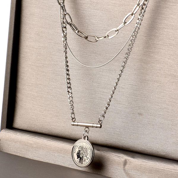 

chains 316l stainless steel tri-ply wearing head detachable necklace internet hipster personality couple collarbone chain, Silver