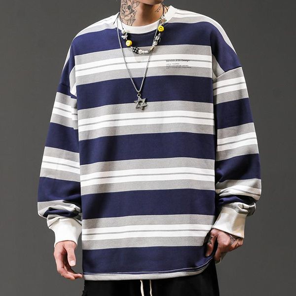 

men's hoodies & sweatshirts men hip hop sweatshirt pullover retro striped harajuku streetwear cotton autumn 2021 hoodie blue white red, Black