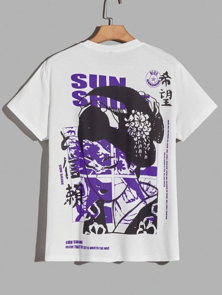 

men japanese letter & figure graphic tee k4tz#, White;black