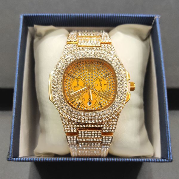 

designer watch brand table luxury es hip hop large dial diamond inlaid fashion fake three eye personalized steel band watch roman digital qu, Slivery;brown