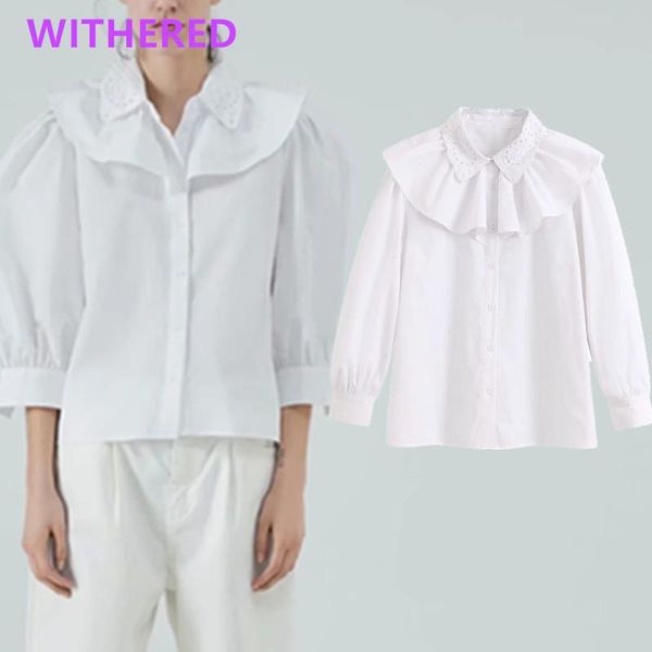 

women's blouses & shirts withered indie folk vintage embrodiery cascading solid summer blouse women blusas mujer de moda 2021 shirt wom, White