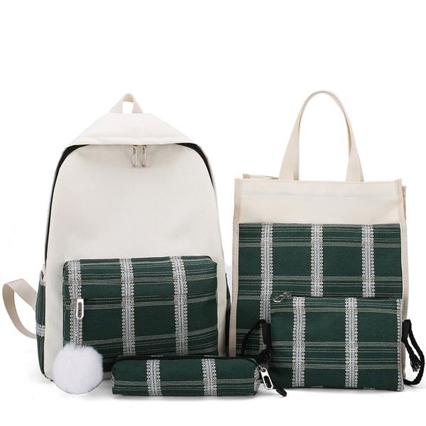 

school bags plaid women backpacks fashion canvas for teenager girls schoolbag student bagpack 2021 4 set backpack