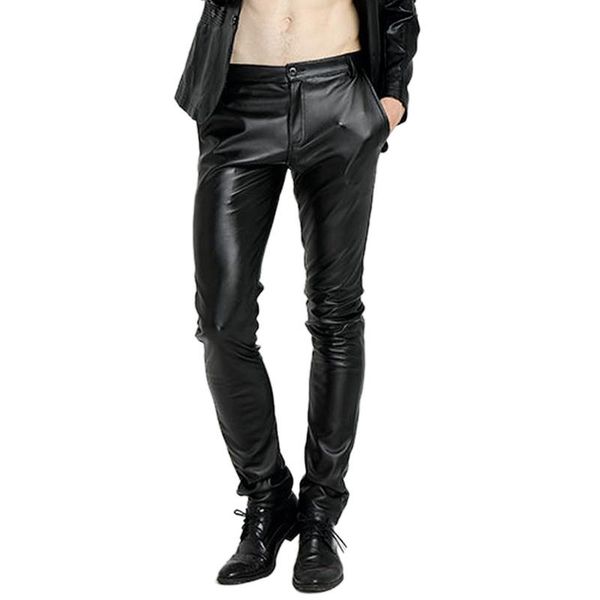 

england style men pu leather pants autumn winter skinny trousers mens clothing male fleece faux plus size men's, Black