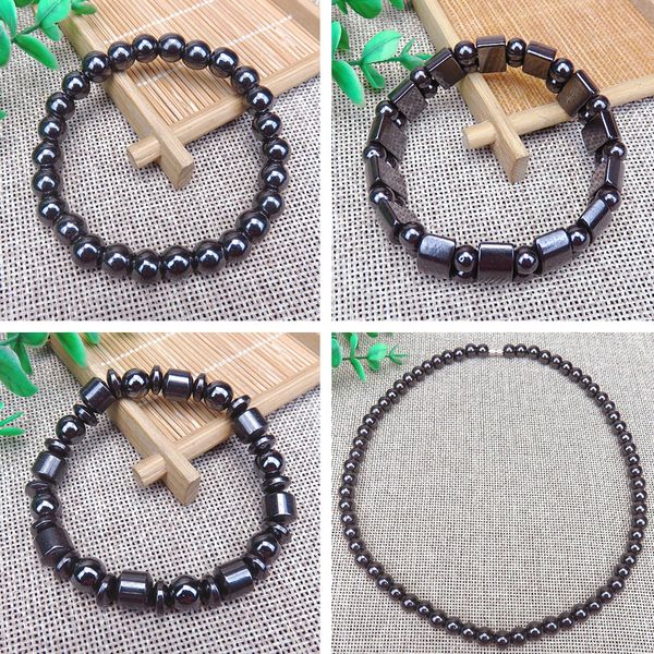 

hand strands hematite bracelet necklace 6mm 8mm 10mm beads black stone choker magnetic bracelets sports wristband men women
