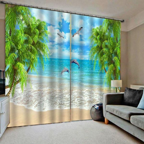 

curtain & drapes nature scenery blue sky green tree 3d luxury blackout window living room beach