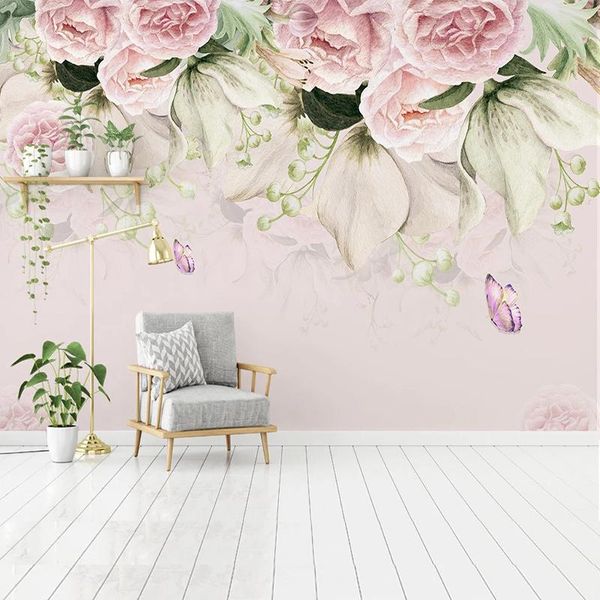 

wallpapers custom mural wallpaper 3d nordic style hand-painted flower butterfly fresco living room bedroom home decor wall papers for walls