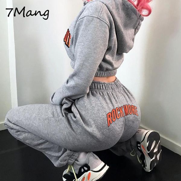 

women's pants & capris 7mang 2021 women gray hip hop streetwear casual sweatpants ladies high elastic waist loose letter print trousers, Black;white