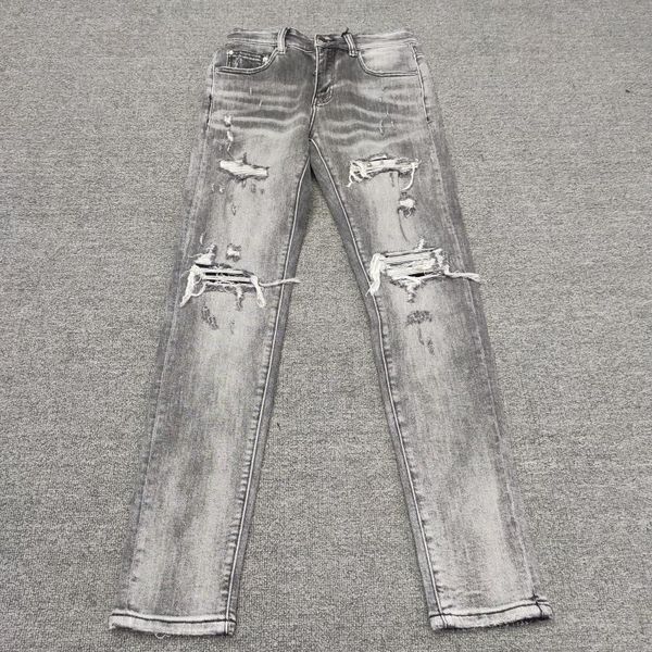 

men's jeans casual vintrage pantalon moto homme solid streetwear autumn mens denim luxury ripped hole grey men slim straight, Blue