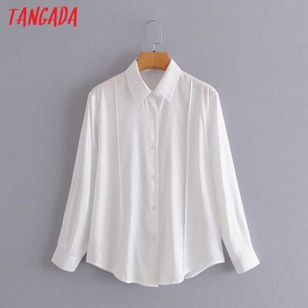 

tangada women elegant loose white shirts long sleeve solid turn down collar elegant office ladies work wear blouses 3a51 210609