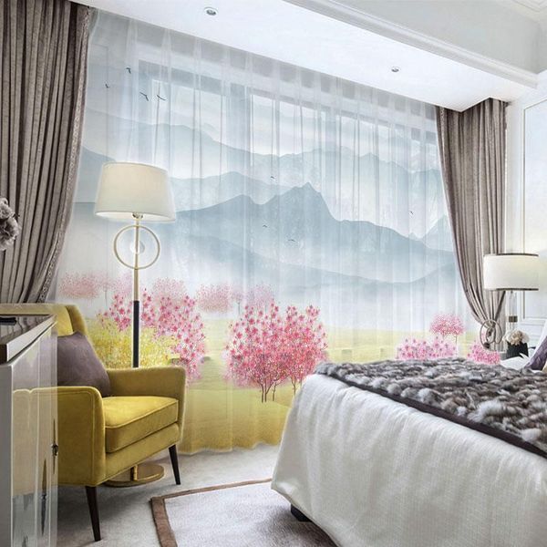 

curtain & drapes custom chiffon sheer window drape for bedroom living room mountain hills maple gold painting khaki gray brown pink blue