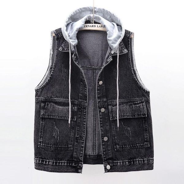 

women's vests spring autumn fashion women hooded sleeveless vest jacket harajuku cropped denim femme chaleco mujer y455, Black;white