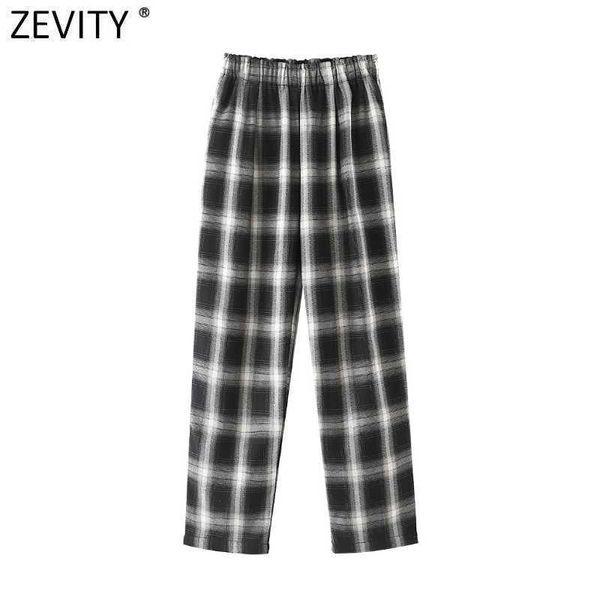 Frauen Vintage Plaid Print Taschen Harem Hosen Weibliche Elastische Taille Casual Knöchel Länge Hosen Pantalones Mujer P985 210603