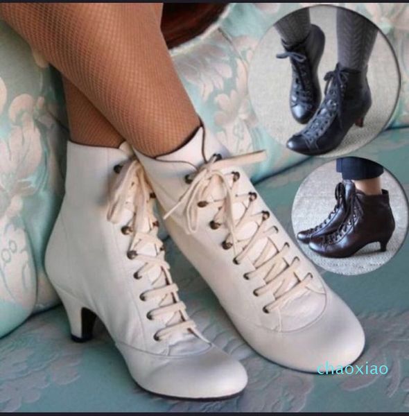 

luxury ladies booties designer womens boots ankle goblet heel martin boots fashion lace-up leahter australia boots women shoes with box, Black