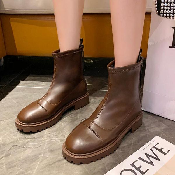 

boots platform ankle women shoes 2021 motorcycle punk winter pu leather chunky short brown black